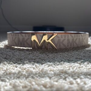 Michael Kors Gold and Cream Logo Belt